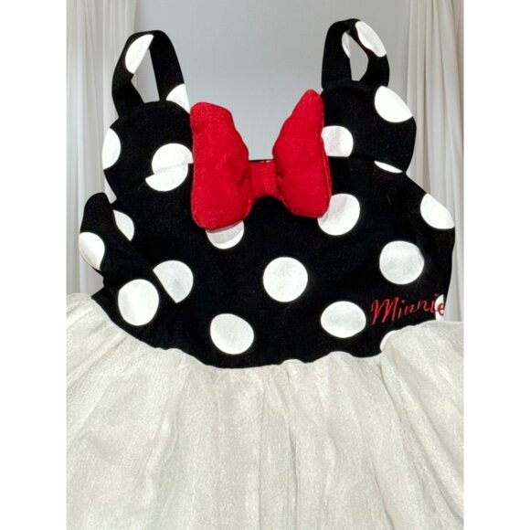 Disney Minnie Mouse Size 3 Polka Dot Tulle Dress W/Red Bow For Girls Black/White - Picture 3 of 9